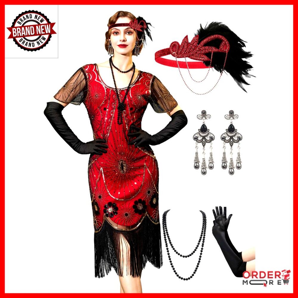 Flapper Dress 1920s Gatsby Costume With Accessories Set